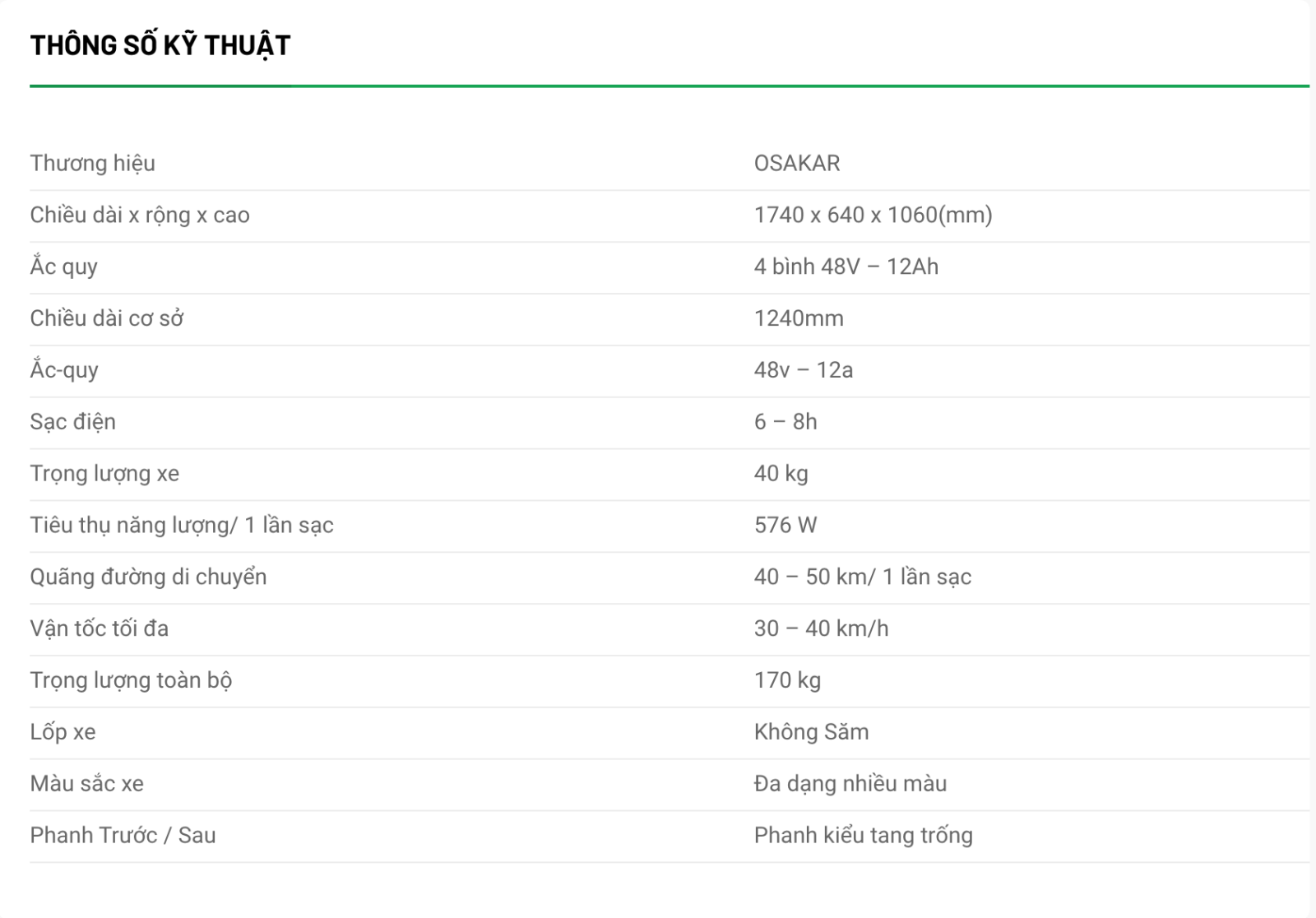 THÔNG SỐ KỸ THUẬT